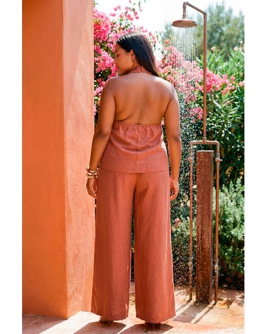 Boohoo Orange Plus Stripe Peached Elasticated Wide Leg Trousers
