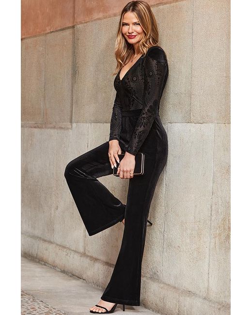 Sosandar Natural Two Part Luxe Velvet Kick Flare Jumpsuit
