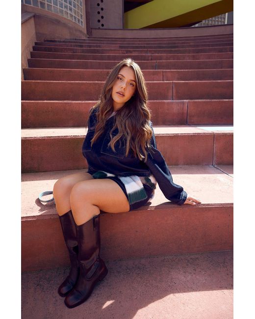 Boohoo Purple Clean Western Distressed Block Heel Cowboy Boots