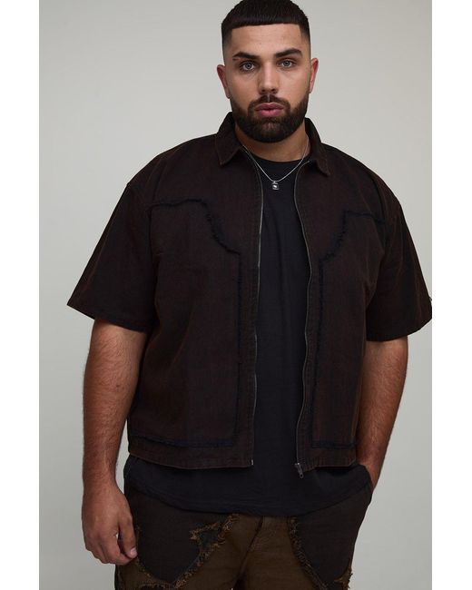 BoohooMAN Black Plus Bleach Wash Carpenter Shirt for men