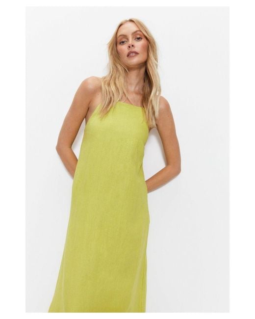Warehouse Green Linen Strappy Maxi Dress