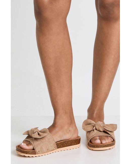 Boohoo Natural Faux Suede Oversized Bow Footbed Sliders