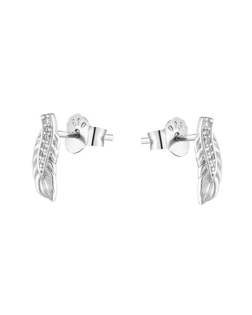 The Jewellery Stockroom Metallic Sterling Cubic Zirconia Feather Stud Earrings