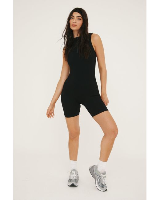 Nasty Gal Black Seamless Sleeveless Half Zip Unitard