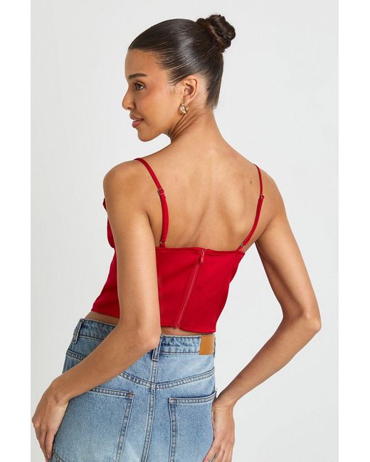 Boohoo Red Lace Trim Boned Corset Top