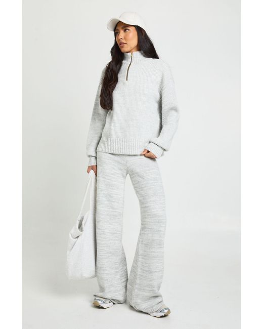 Boohoo White Tall Super Soft Zip Neck Oversized Jumper And Wide Leg Trouser Co-Ord