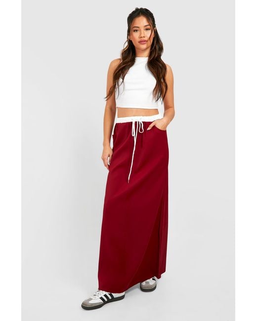 Boohoo Red Waistband Detail Maxi Skirt