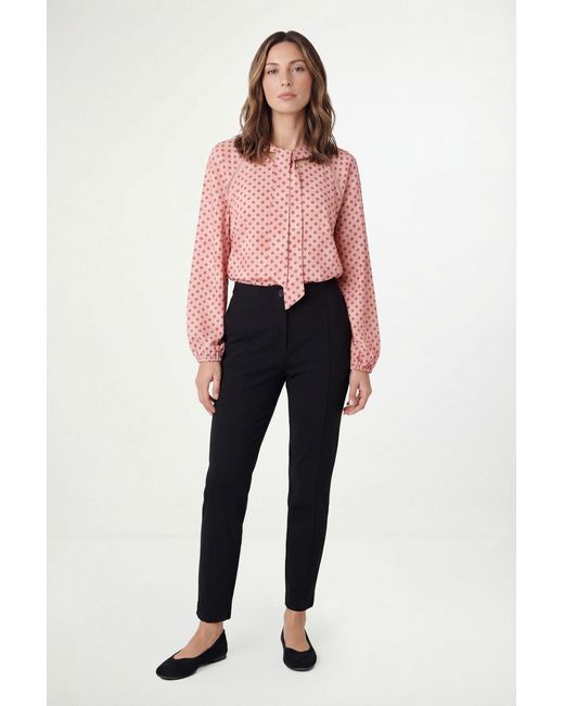 Wallis Pink Petite Polka Dot Woven Tie Neck Overhead Shirt
