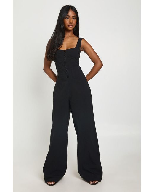 Boohoo Blue Corset Detail Wide Leg Jumpsuit