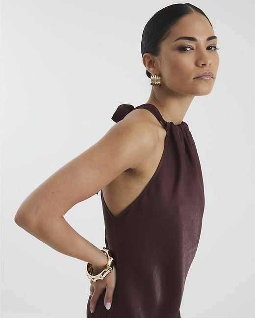 River Island Multicolor Maxi Dress Petite Satin Halter Neck