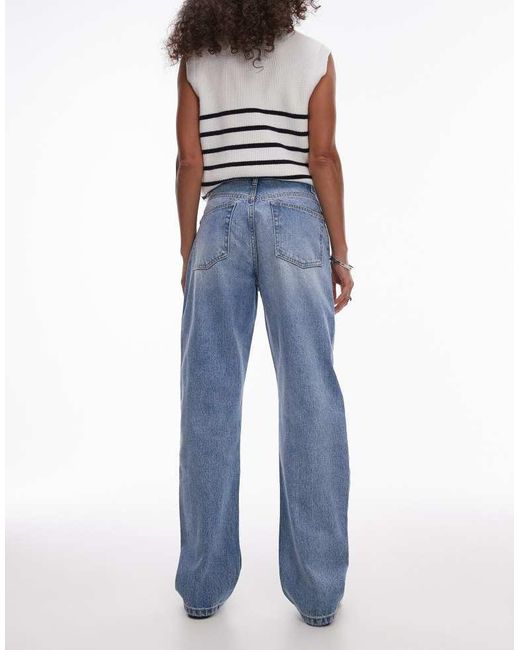 Topshop Unique Blue Kort High Rise Straight Jean