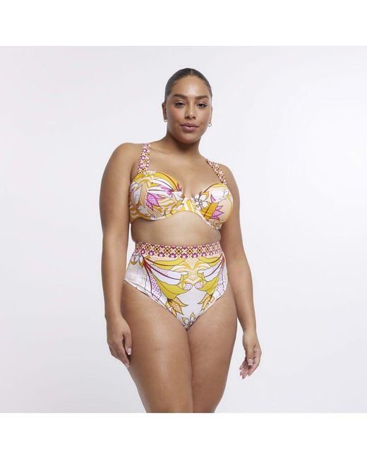 River Island White Balconette Bikini Top Plus Print