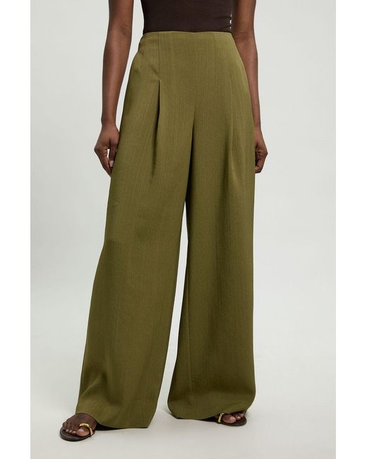 Karen Millen Green Viscose Blend Wide Leg Tailored Trouser