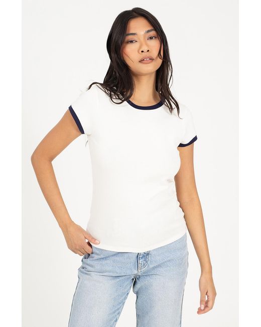 Brave Soul White Cotton Rich Contrast Trim T-Shirt