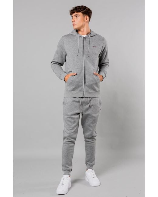Tokyo Laundry Gray Zip-Through Hooded Tracksuit for men