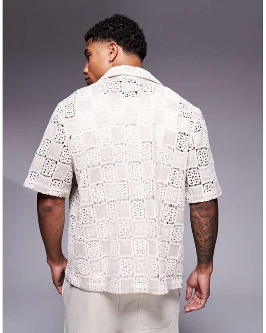 ASOS Natural Boxy Loose Fit Premium Crochet Shirt for men