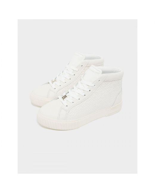 Tommy Hilfiger White S Monogram Leather High Top Trainers