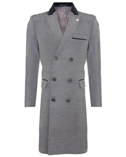 TruClothing Gray 3/4 Long Double Breasted Crombie Overcoat Wool Coat Peaky Blinders for men