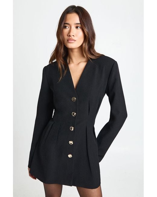 Boohoo Black Long Sleeve Collarless Tailored Mini Dress