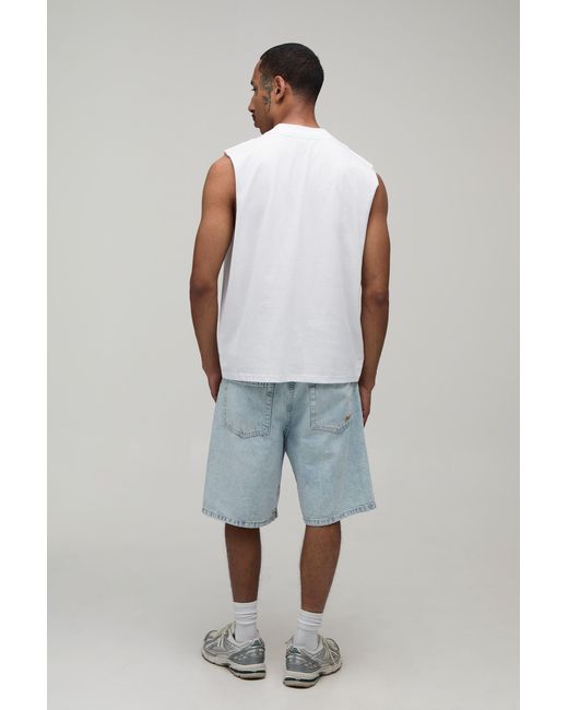 BoohooMAN White Oversized Boxy Palm Springs Print Tank Cotton for men