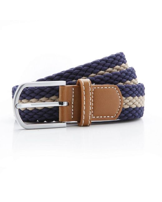 Asquith & Fox Blue Two Colour Stripe Braid Stretch Belt (/Khaki) for men