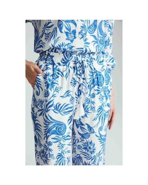GUSTO Blue Printed Viscose Trousers