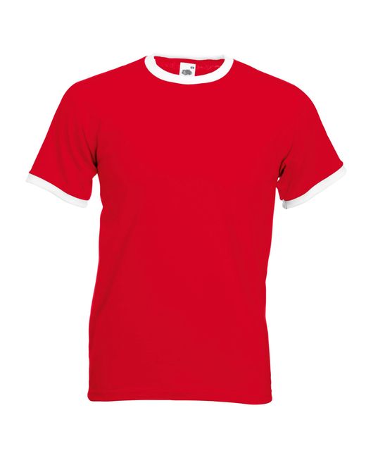 Fruit Of The Loom Red Ringer Short Sleeve T-Shirt Cotton for men