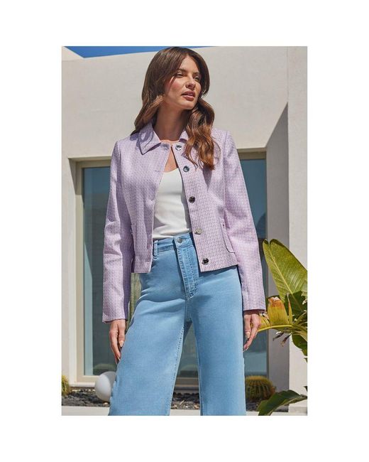 Sosandar Blue Lilac Boucle Collared Jacket
