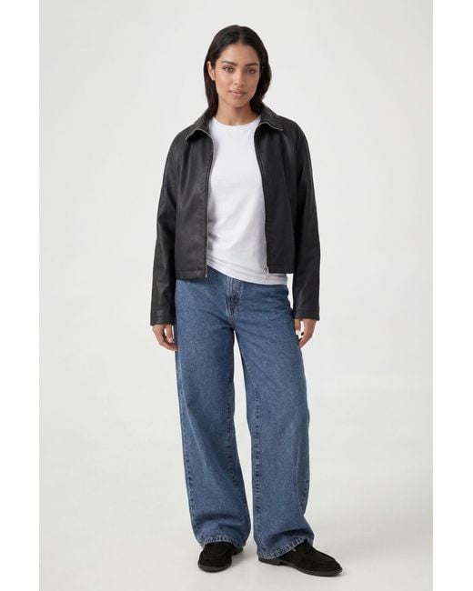 Boohoo Blue Funnel Neck Faux Leather Jacket