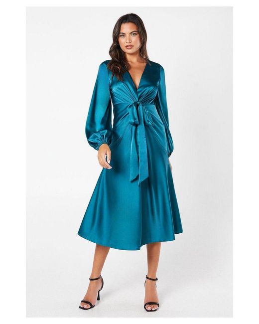 Coast Blue Satin Twist Front Midi Dress