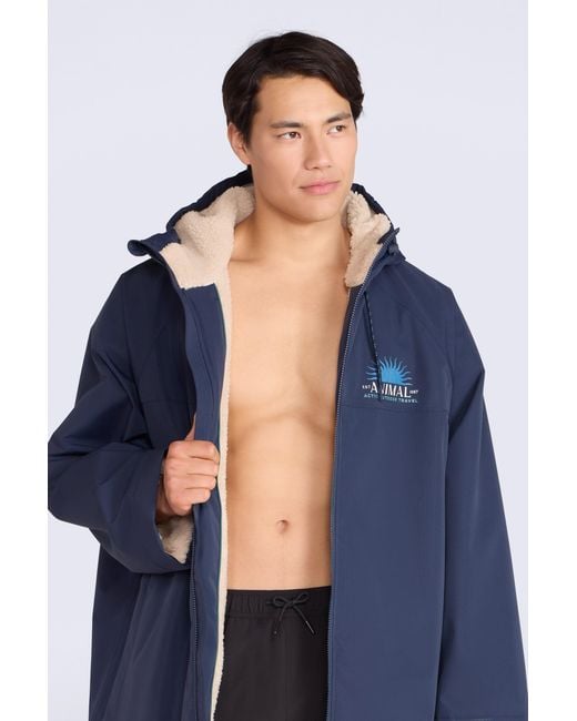 Mountain Warehouse Blue 'Hazey' Beach Parka Waterproof Borg Lined Hooded Full Zip Surf Poncho for men