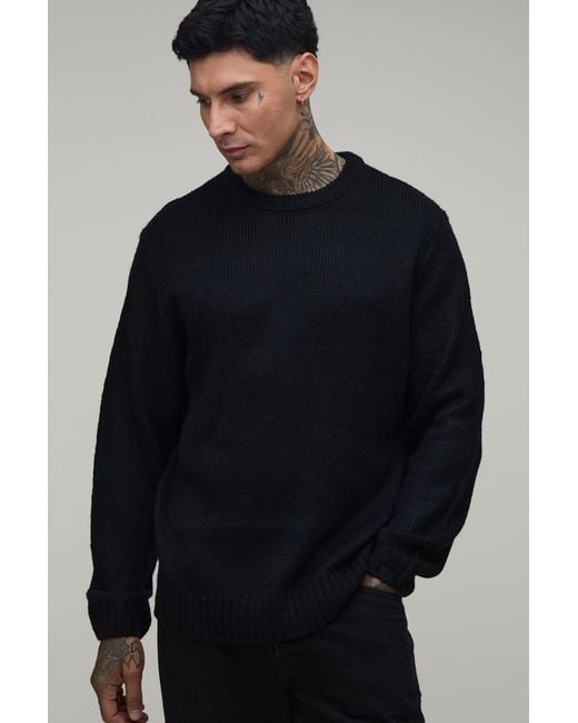 BoohooMAN Blue Tall Relaxed Fit Brushed Knitted Jumper for men