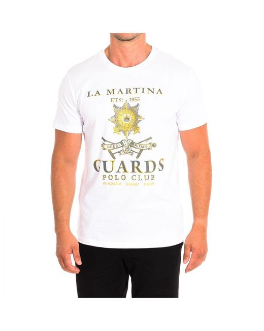 La Martina White Short Sleeve T-shirt Tmrg30-js206 Man Cotton for men