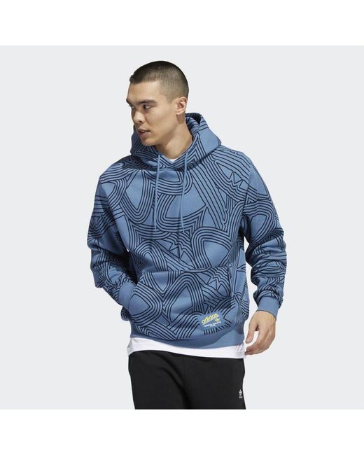 Adidas Originals Blue Original Athletic Club Allover Print Hoodie Cotton for men