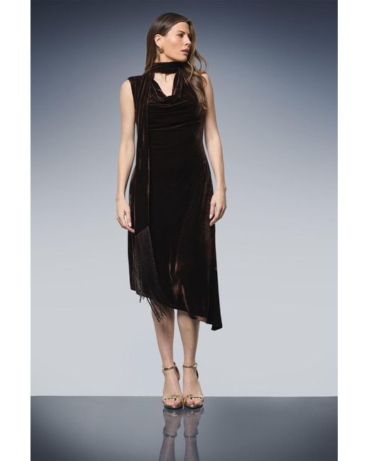 Wallis Blue Velvet Tie Neck Tassel Midi Dress
