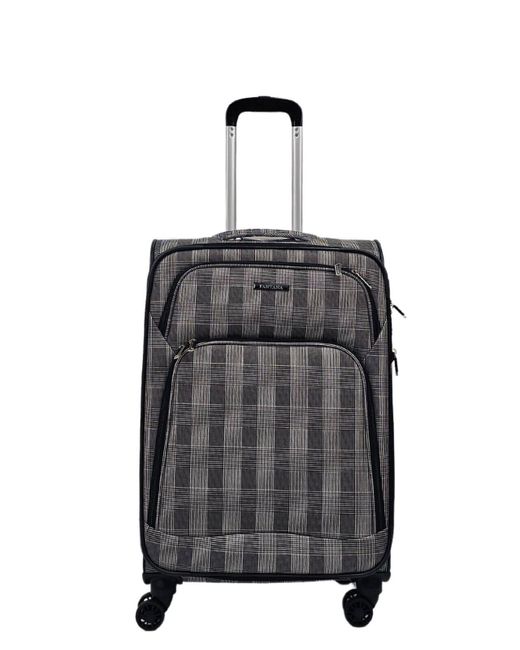 Infinity Leather Black Lightweight Suitcases 8 Wheel Luggage Stripes Travel Soft Bags