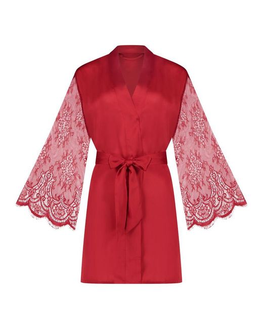 Hunkemöller Kimono Satin Lace in het Red