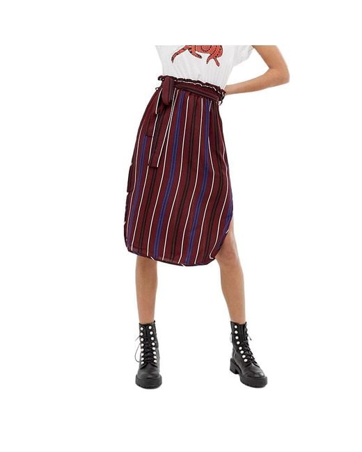 Brave Soul Red Vixen Midi Skirts Stretch Ladies Stripe Casual Bottom Mid Rise