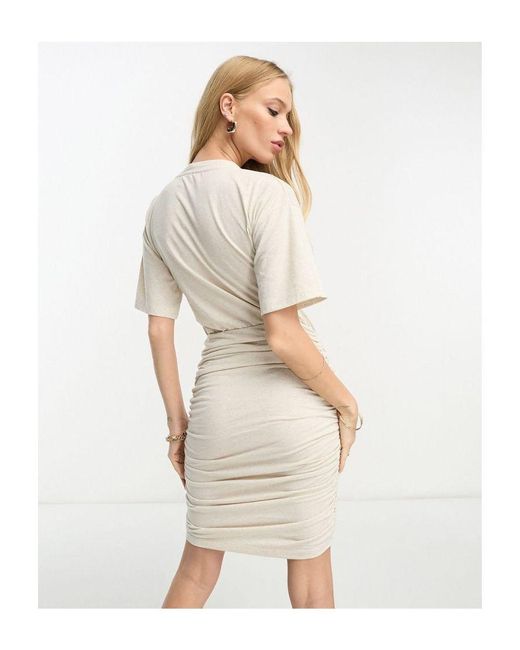 ASOS White Short Sleeve Mini Dress With Drape Side Detail