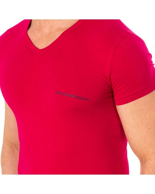 Emporio Armani Red Short-Sleeved V-Neck T-Shirt 110810-8P717 for men