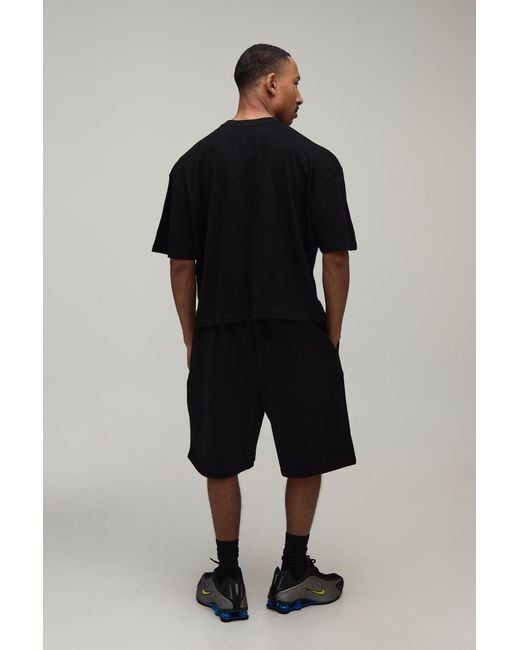 BoohooMAN Black Oversized Boxy Studded T-Shirt & Relaxed Short Set for men