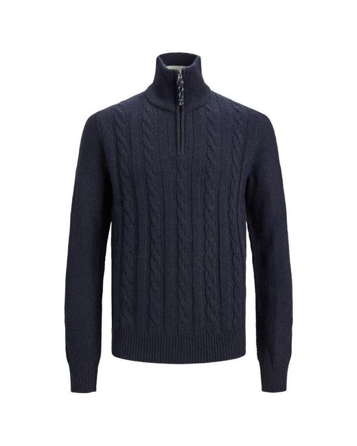 Jack & Jones Blue Sweater Pullover Long Sleeve With Knitted Turtle Zip, Blazer for men