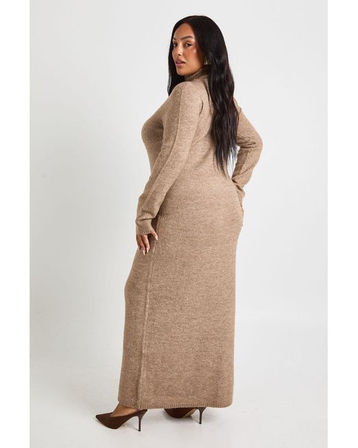 Boohoo Natural Plus High Neck Knit Jumper Maxi Dress