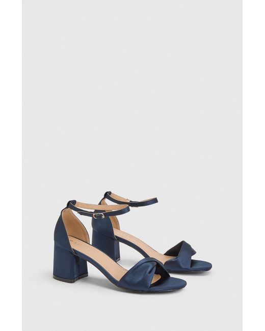 Wallis Blue Wide Fit Sophia Satin Soft Twist Medium Block Heel Sandals
