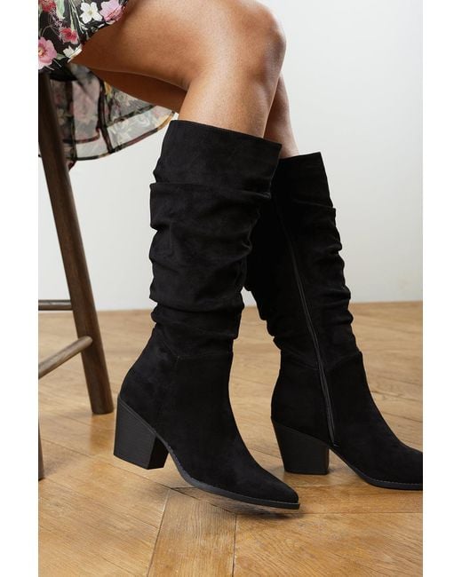 Where's That From Black Wheres Drelia Ruched Western Knee High Boot