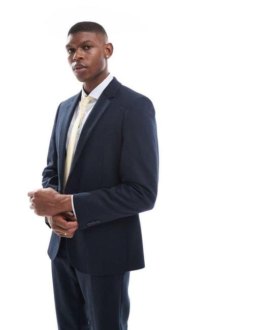 ASOS Blue Double Breasted Skinny Suit Jacket With Wool for men