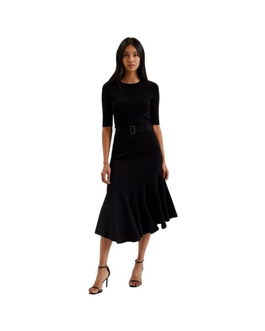 Ted Baker Black Samalee Knitted Flippy Skirt Midi Dress Viscose