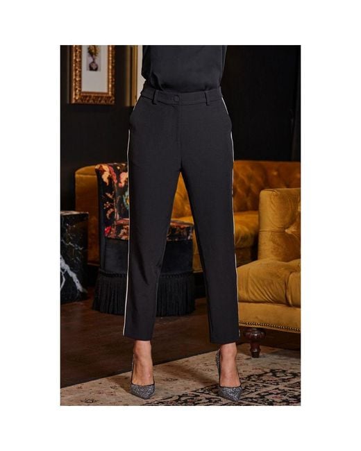 Sosandar Black Tapered Trousers With Contrast Side Stripe