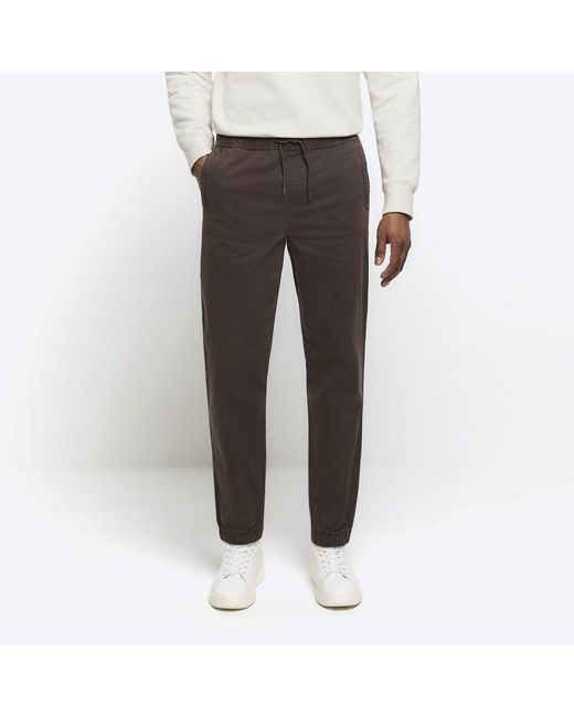 River Island Pull On Joggers Slim Fit Cotton in Grey for Men Lyst UK