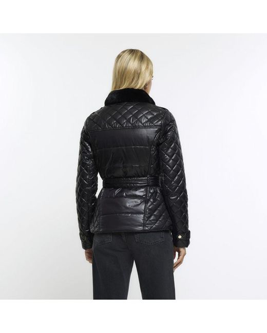 River Island Black Padded Jacket Belted